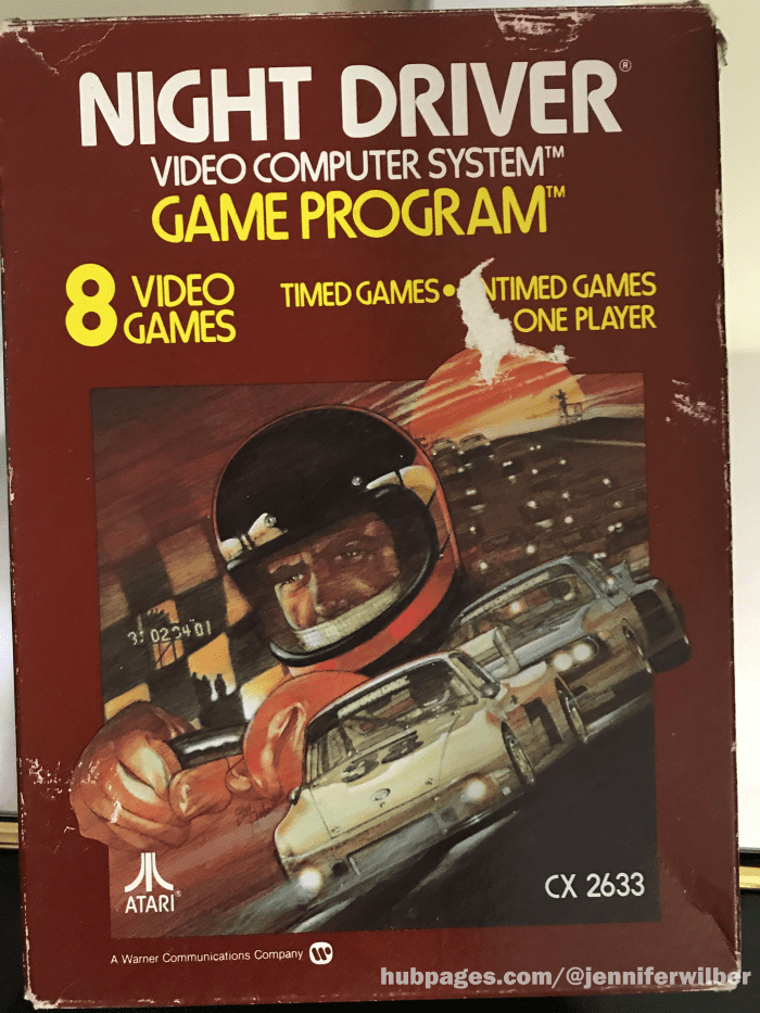 Cover art for the Atari 2600 version of Night Driver. The actual game doesn't look anything like this artwork.