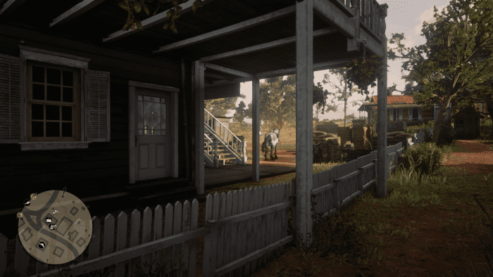 The back alley of the General Store in Rhodes. Have your horse facing North-West for a quick getaway out of town. Use the side door as your escape route.
