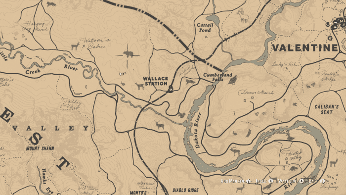 The Grizzly Bear location North-West of Wallace Station. If you're lucky you might come across an O'Driscoll gang camp as well. Providing some very "Far Cry" like shenanigans between man and nature.