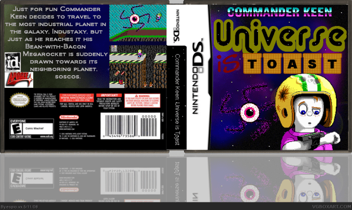 Fan-made concept box art for Commander Keen in The Universe is Toast! for Nintendo DS. Note: This game was originally meant to be released on PC.