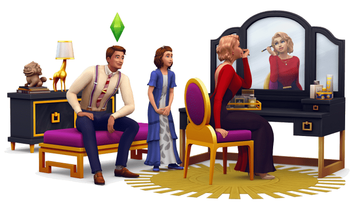 That hair!  That vanity!  That side table!  That...giraffe...lamp?  Oh well, I love everything included in The Sims 4 Vintage Glamour Stuff Pack.