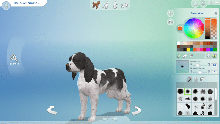 The Sims 4 has a color wheel, but only for use for designing pets in The Sims 4 Cats and Dogs Expansion Pack.