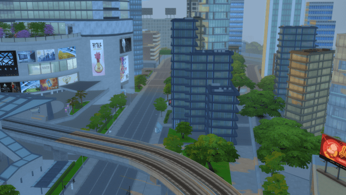 The Sims 4 City Living pack included the city of San Myshuno. It's beautiful but most of what you see is simply "set dressing"; you cannot go into these buildings, interact with the cars, even some of the people on the street are fake.