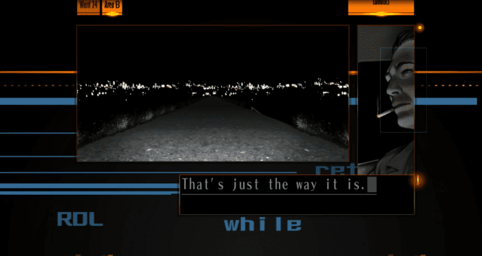 The Silver Case presents its story through a smaller screen known as the 'Film Window'. This allows visuals to play alongside the text-box dialogue.