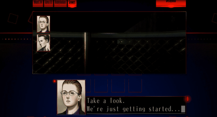 The Silver Case occasionally allows players to interact with multiple characters during certain scenes. Characters can be selected for conversation using the directional buttons.