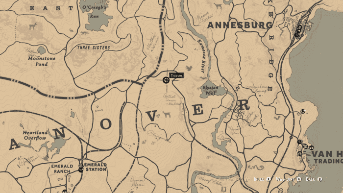 The other most visited Trapper location, in Roanoke Ridge north-east of Emerald Ranch, has a lot of little critters running about.