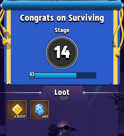 Here's an example of the "Hallow's Eve" chapter loot: A single play-through of the Daily Challenge yielded 65 sapphires!