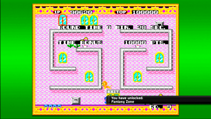 Completing certain challenges within specific games allows players to unlock bonus content in the Extras menu. This particular challenge requires players to score over 80,000 points while playing "Flicky."