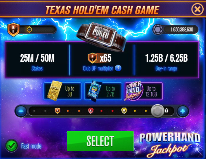 You can see the maximum bonus you can win during Powerhand Jackpot events when selecting your table stakes.