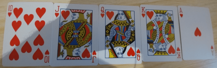 This is a straight flush. This one has a special name and it is called a Royal Straight flush. This is the strongest hand possible in Texas hold 'em.