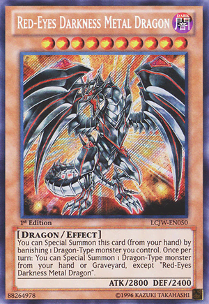 Red-Eyes got tired of getting teased by the bigger dragons, so he sold his soul for a pot of melted black gold, then dipped himself in it. I think it worked.