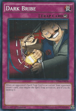 Holy cow look how big that gold coin is! Give me that coin, creepy mustache man, and sure I'll stop the activation of my Spell or Trap. Shoot, you can have my whole deck for it. I'm going to Disney Land.