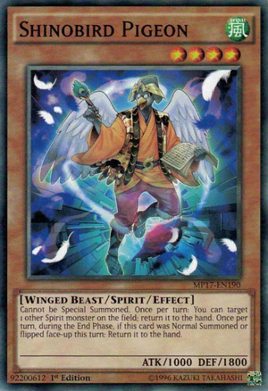 Look at this crap of a card. I mean, seriously, why waste the paper to make this? Couldn’t he return himself to the hand to quickly exploit Shinobird Power Spot? Or just recycle the freakin’ Ritual Card when he’s summoned? I swear…