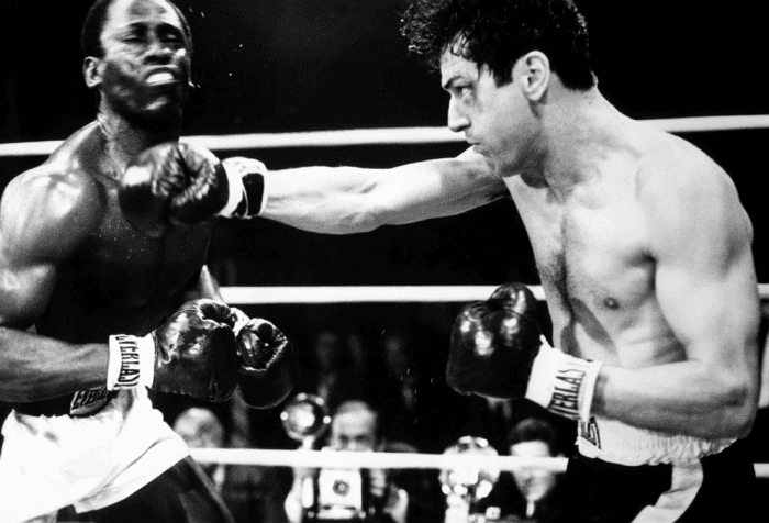 As a method actor, DeNiro committed to the role of playing real-life boxer, Jake LaMotta. He got in tip-top shape to play the young LaMotta and gained 60 pounds to play the older, out-of-shape LaMotta.