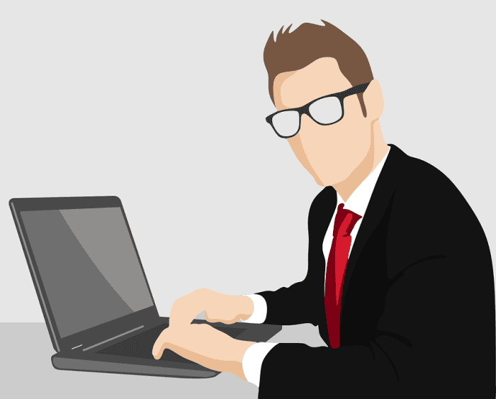 In the future, the man's glasses, clothing, and laptop will all cost $19.99.