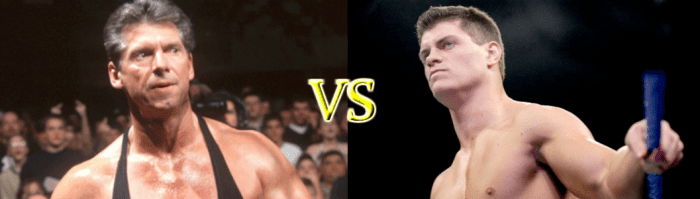 WWE Chairman Vince McMahon (left) is about to face some competition from former WWE entertainer Cody Rhodes (right) when AEW starts in the Fall, where Rhodes is going to be the Co-Executive Vice President.