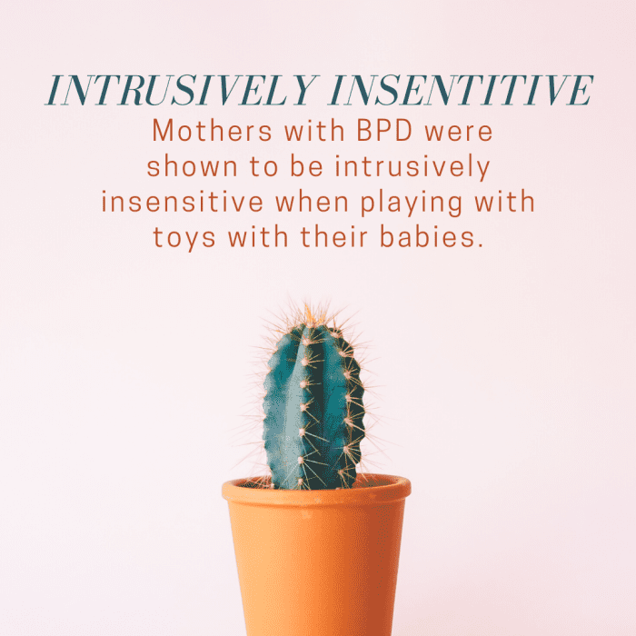 Intrusive insensitivity is often seen in the adult relationships of those with BPD as well.