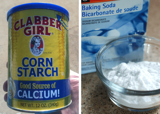 An equal mix of baking soda and cornstarch not only works as an underarm deodorant, but can help minimize strong foot odors, too.