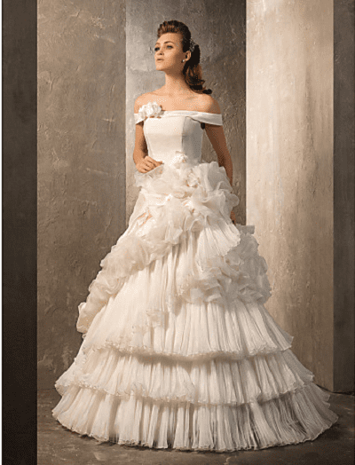 A-line/Princess Off-the-shoulder Floor-length Organza & Taffeta Wedding Gown