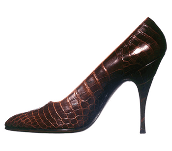 Ferragamo invented the stiletto heel, such as this pair of crocodile stilettos designed for Marilyn Monroe.