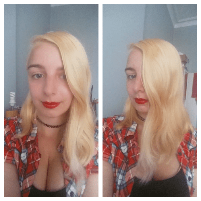 My hair after the first treatment with Schwarzkopf Hair Color Expert Omegaplex Dye, Lightener L9++