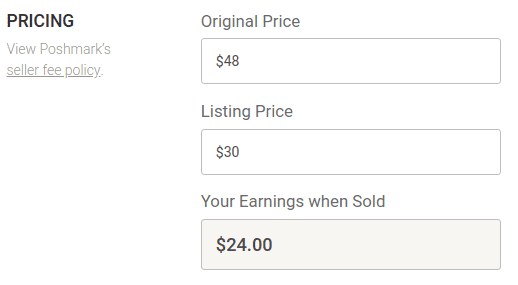 Example of a seller's earnings on a $30 item after fees.