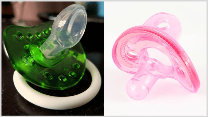 Pacifiers come in a variety of shapes, materials, and sizes.
