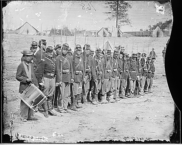 Company of Infantry on parade. Part of 6th Maine Infantry after battle of Fredericksburg.