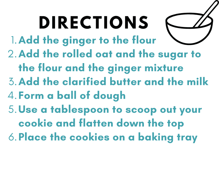 List of directions on how to make ginger cookies