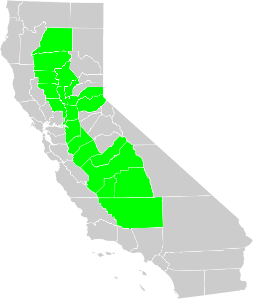 Central Valley of California (shown in green)