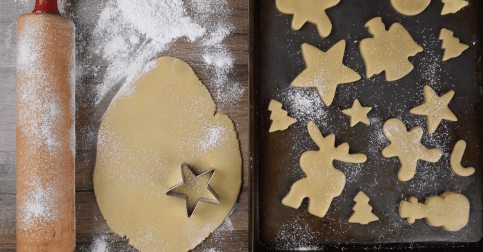 For cut-out cookies, use the cookie cutter of your choice on the rolled-out dough and then place it on the cookie sheet.