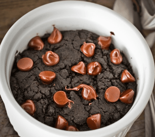 Brownie for one cooked in microwaveable cup.