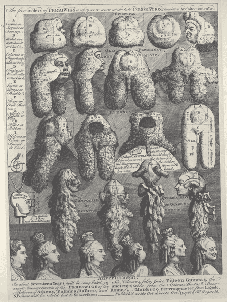 A selection of Peri-wigs for men and women - many were infested by lice and fleas before they were even worn.