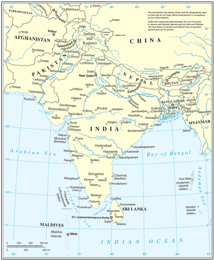 United Nations map of South Asia