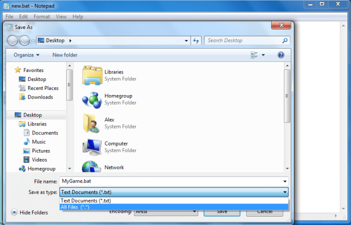 Select "All Files", then click the save button to finish.