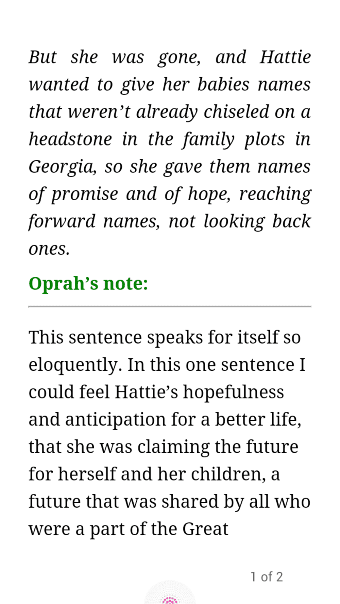 This is a screenshot of what it looks like when you follow the highlighted link to Oprah's notes. There is another link to take you right back to the page you were on