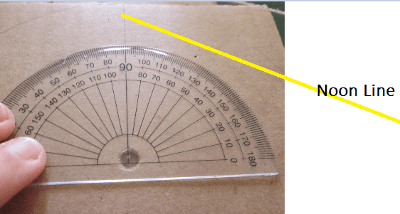 Marking 15 degree points, eight on each side of the noon line. The noon line is perpendicular to the plane and the centre point.
