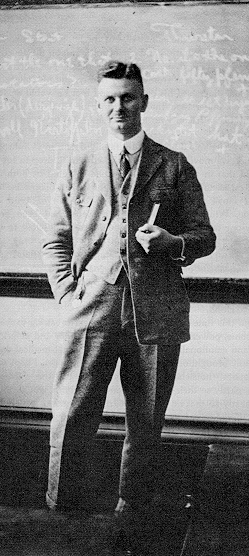 Sylvia's father Otto Plath standing in front of blackboard, 1930. "You stand at the blackboard, daddy, In the picture I have of you, A cleft in your chin instead of your foot But no less a devil for that."