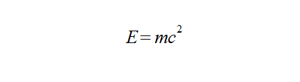 Einstein's equation for equivalence between energy, E, and mass, m. Where c is the speed of light in a vacuum.