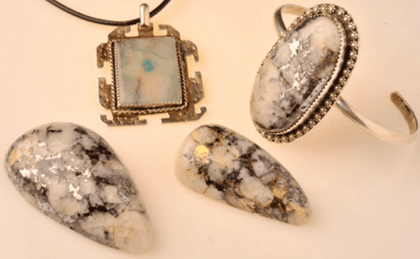 Cody stone jewelry - silver and gold in quartz mined in the Catalina Mountains, Arizona. Stones like these came from the Cody Mines, hence the name.