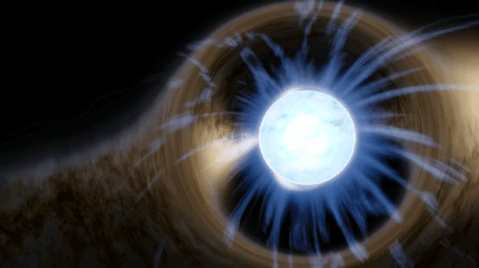 Artist's depiction of a Neutron Star. The star appears distorted due to its strong gravitational pull.