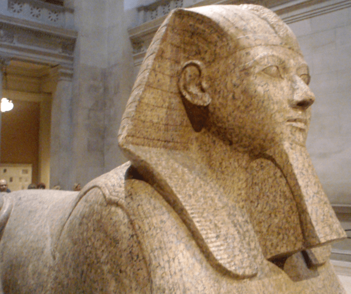 This sphinx is believed to have been built during the reign of Pharaoh Hatshepsut. It is also believed to be of her likeness as well.