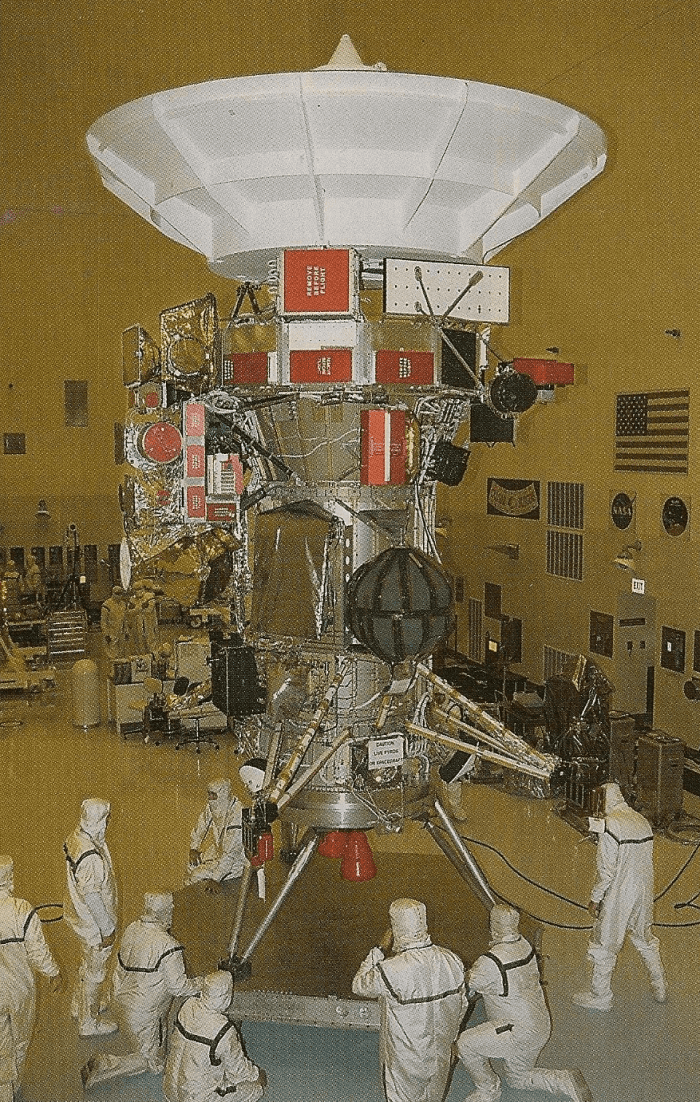 The Cassini-Huygens probe being prepped for launch.