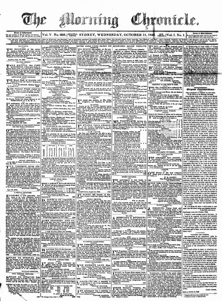 The front page of a copy of The Morning Chronicle, one of the newspapers for which the young Charles Dickens worked as a reporter.