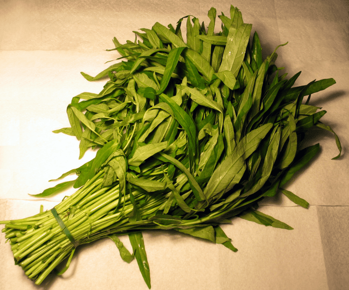 Water spinach (kang kong) is commonly sold in Asian stores, but it can also easily be grown in a backyard pond.