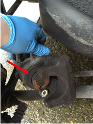 Note the extended Caliper Piston in the image, do not attempt to compress this back in, if you do you will be buying a new caliper, you have been warned!