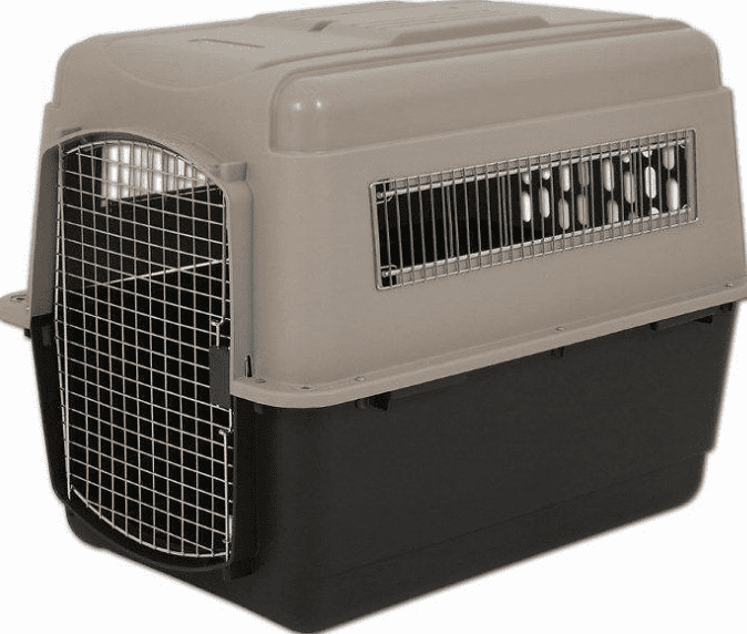 The Petmate Ultra Vari Kennel is available in sizes to fit medium to larger size dogs. I've used this carrier when my dog had to be shipped and was very happy with the quality.