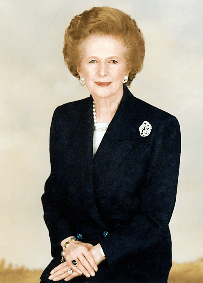 Dame Margaret Thatcher in a formal portrait