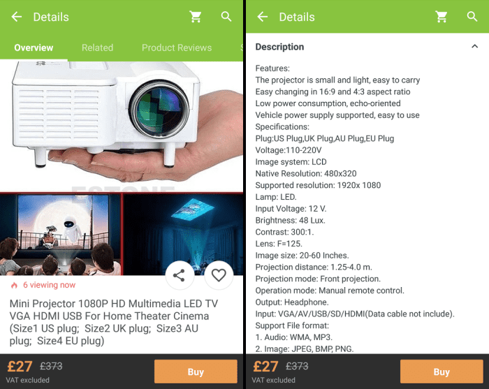 The descriptions often tell a different story to the title/image for this "HD" projector with a native resolution of less than a quarter of 1080p.