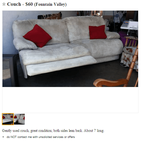 Neutral color, added features (dual recliner), relatively clean and in good condition, low starting price. With the right picture and description this would sell for over $200 quickly